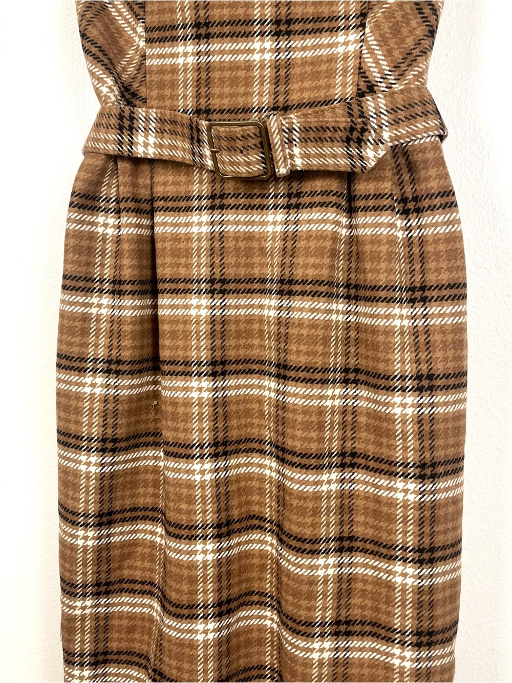 NWT Anthropologie Brown Plaid Wool Belted Strapless Midi Dress Size 16 - Picture 6 of 8